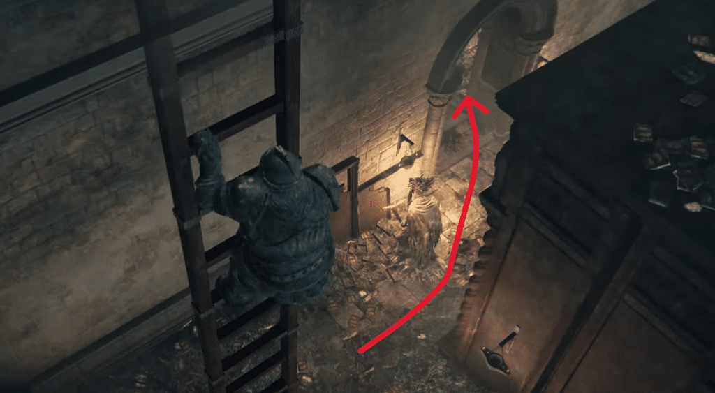 Go into the closest room after getting down from ladder