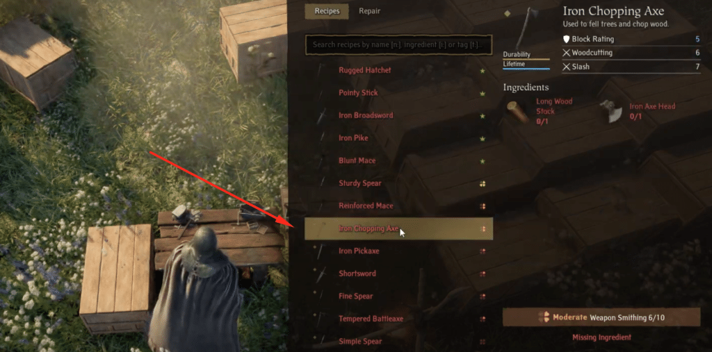 recipe for the Iron Chopping Axe.