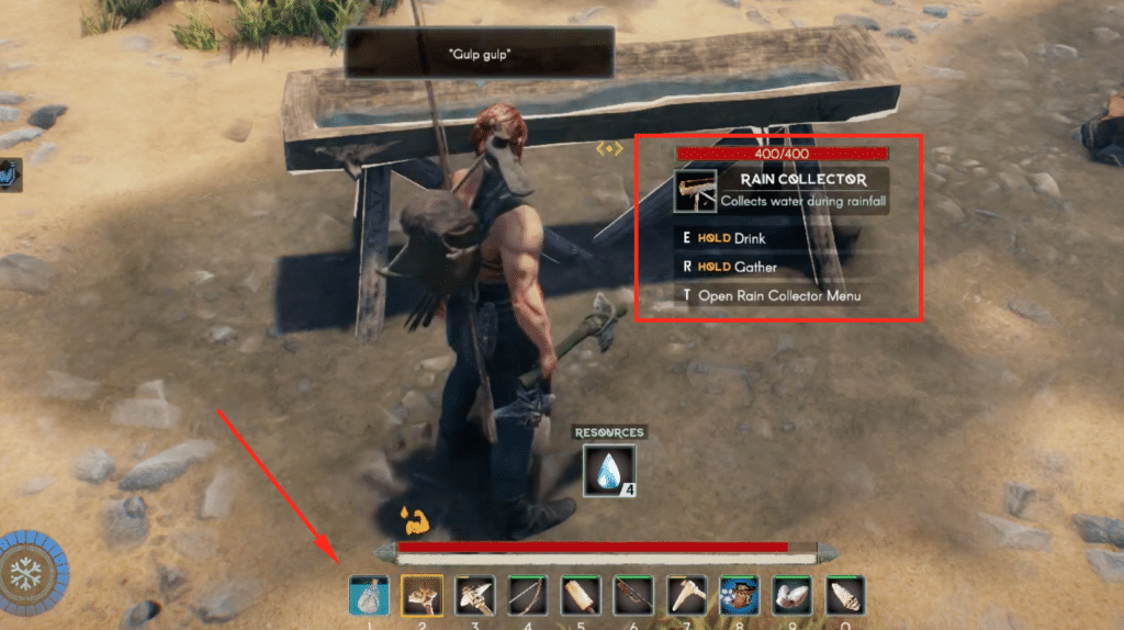 You can gather water from the Rain Collector by holding R next to it.