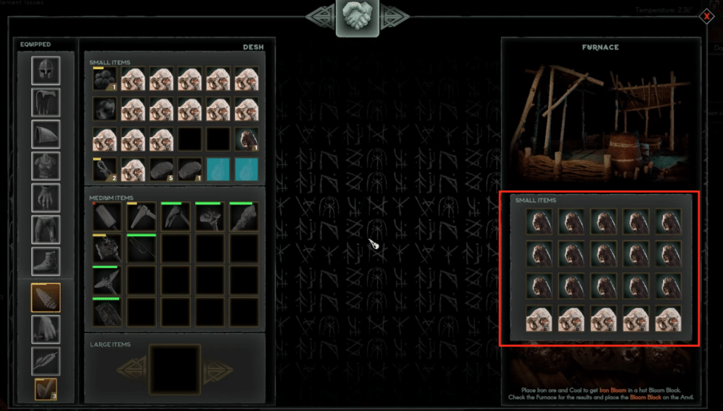 The ideal way to place charcoal and iron ore in your furnace.