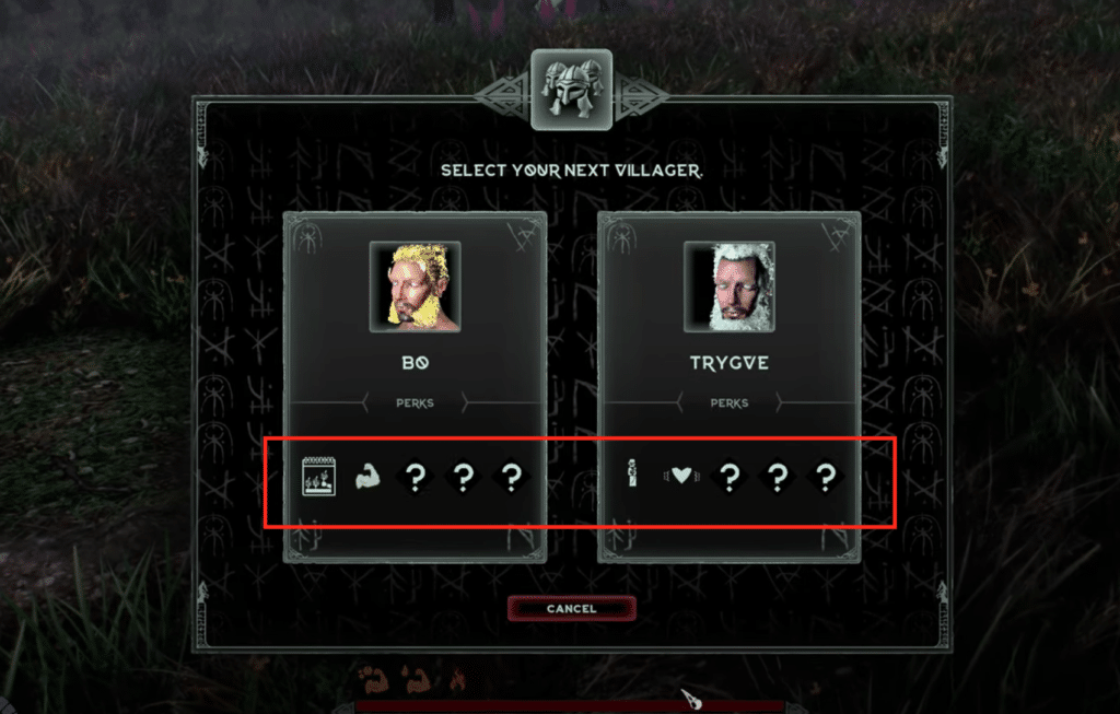 You will need to choose between 2 villagers based on the attributes they possess.