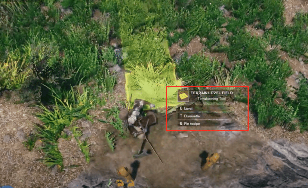 You can level highlighted ground by going up to it and pressing E on your keyboard.