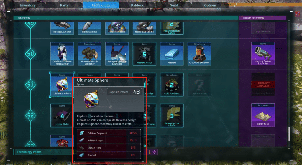 the Ultimate Sphere crafting recipe