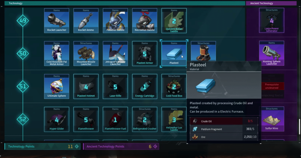 You will need to be technology level 50 , and have 2 technology points to unlock Plasteel.