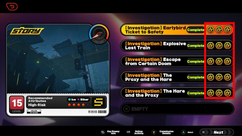 Example of completed Hollow Observation Data objectives