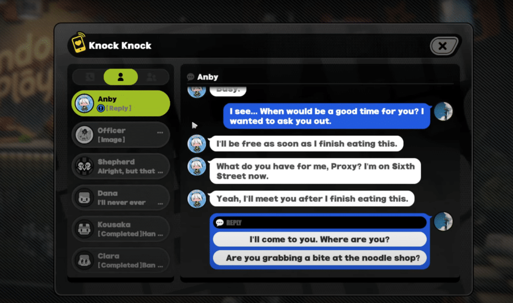Continuation of the conversation with Anby after receiving her contact from Belle