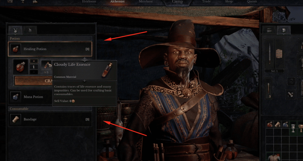 Crafting a Healing Potion at the Alechimist.