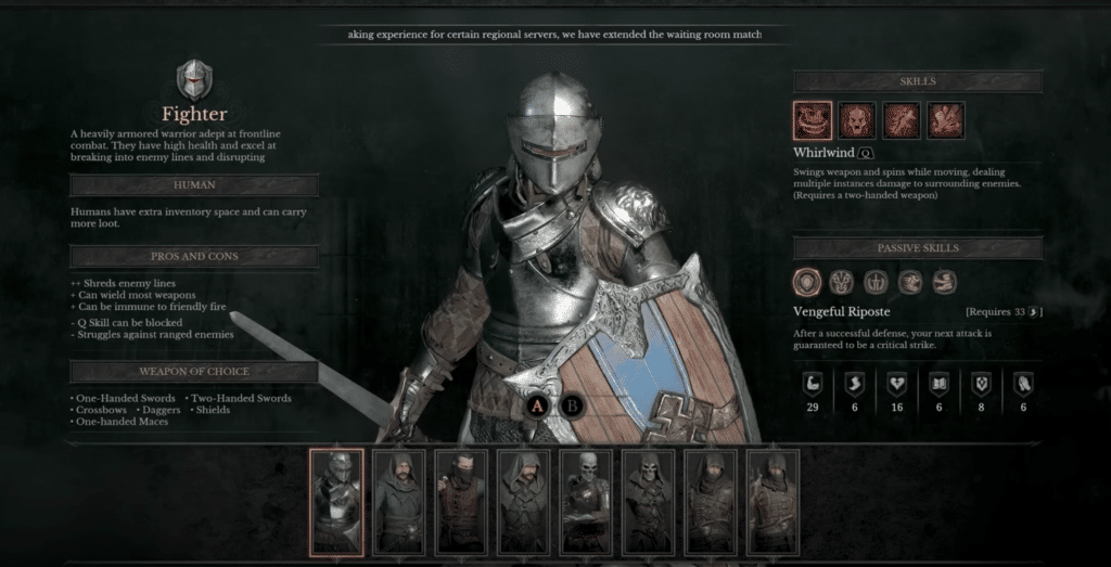 The fighter class in the class selection screen