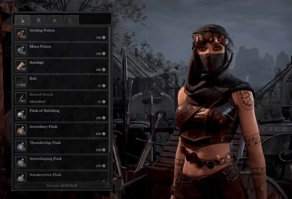 Items you can purchase at the merchant.