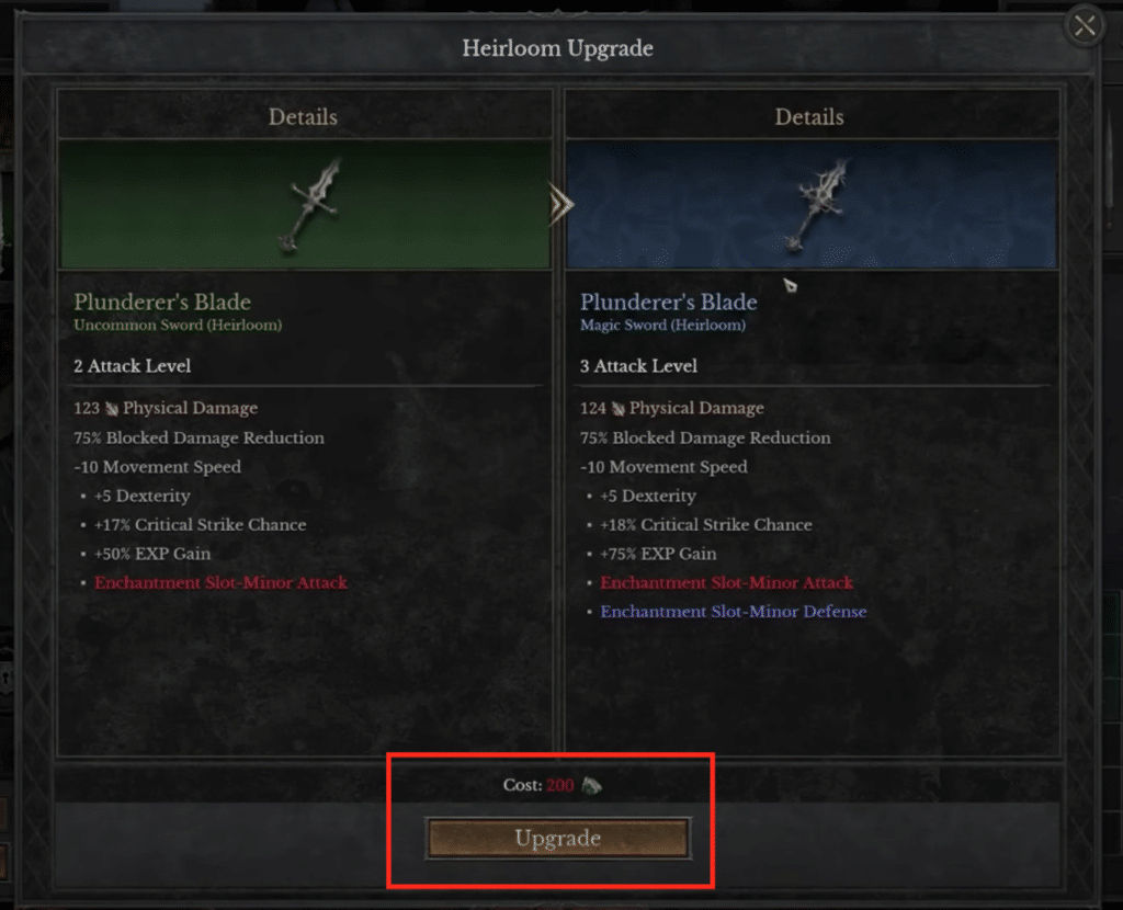 Upgrading Heairlooms