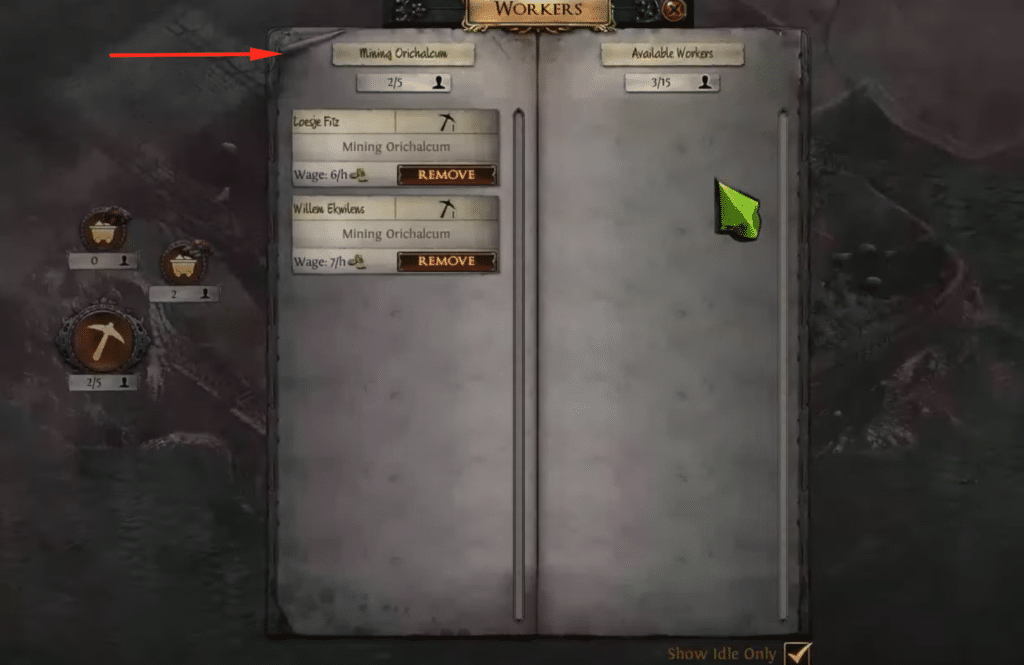 Assigning workers to oricalchum mining.