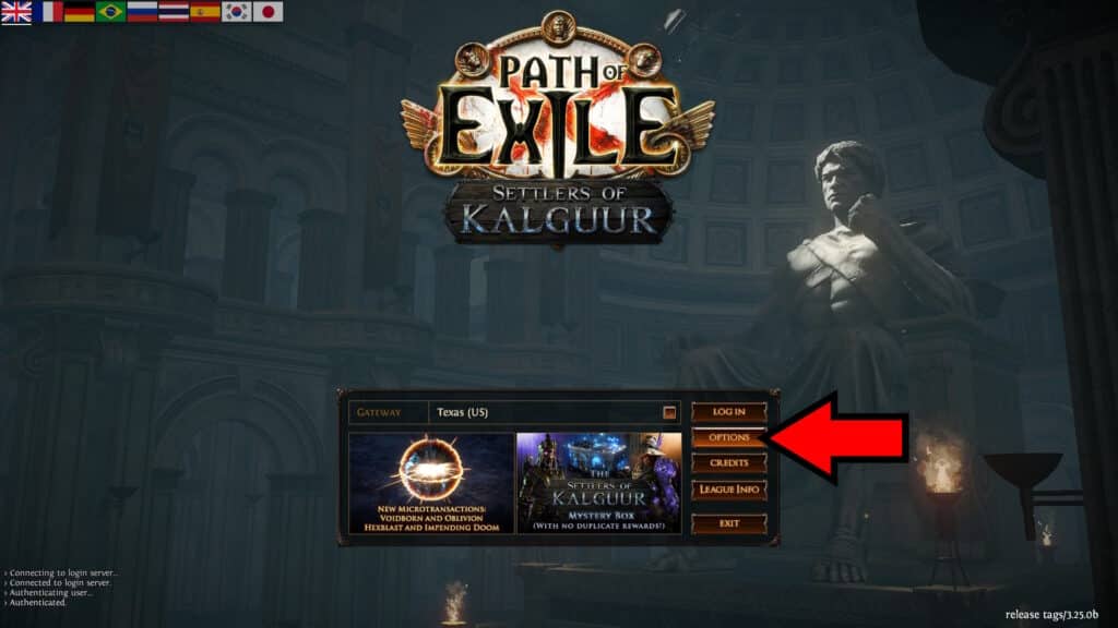 Options Menu | How to Fix Path of Exile 3.25 Crashing at Old Fields & Oak Fight Error