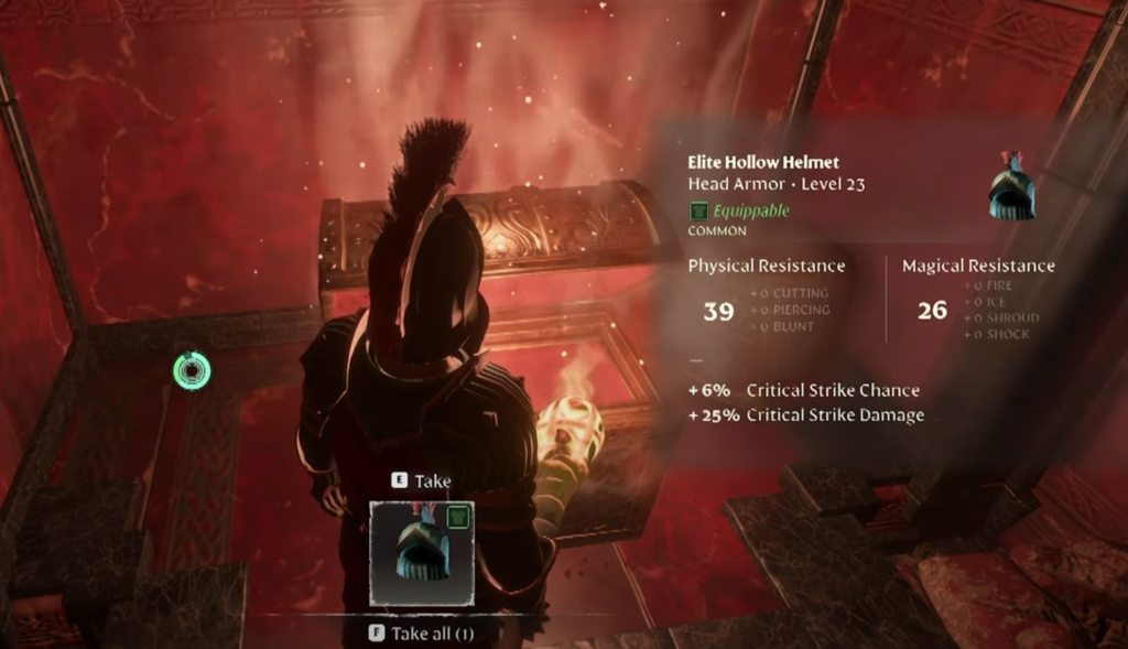 chest containing the helmet