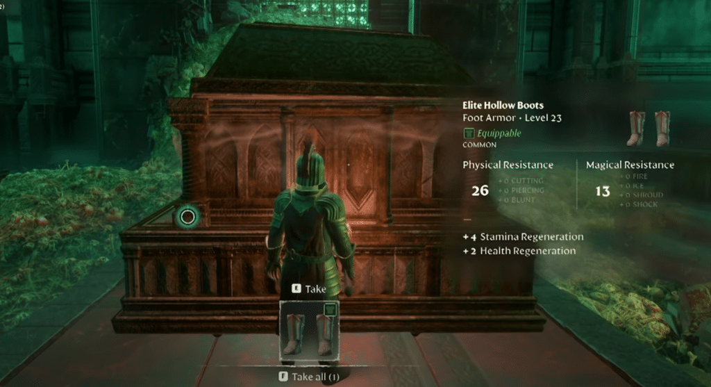 chest containing the boots