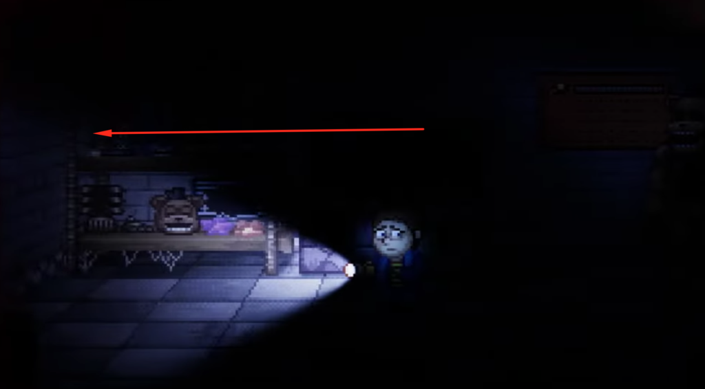 Go left after entering the dark room.