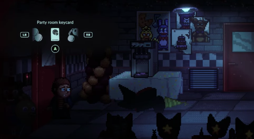 With the keycard in your posession, go back to the locked party room door and use the keycard on it.