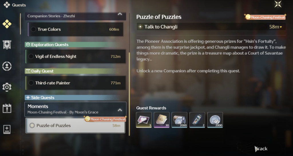 The Puzzle of Puzzles side quest in the quests menu.