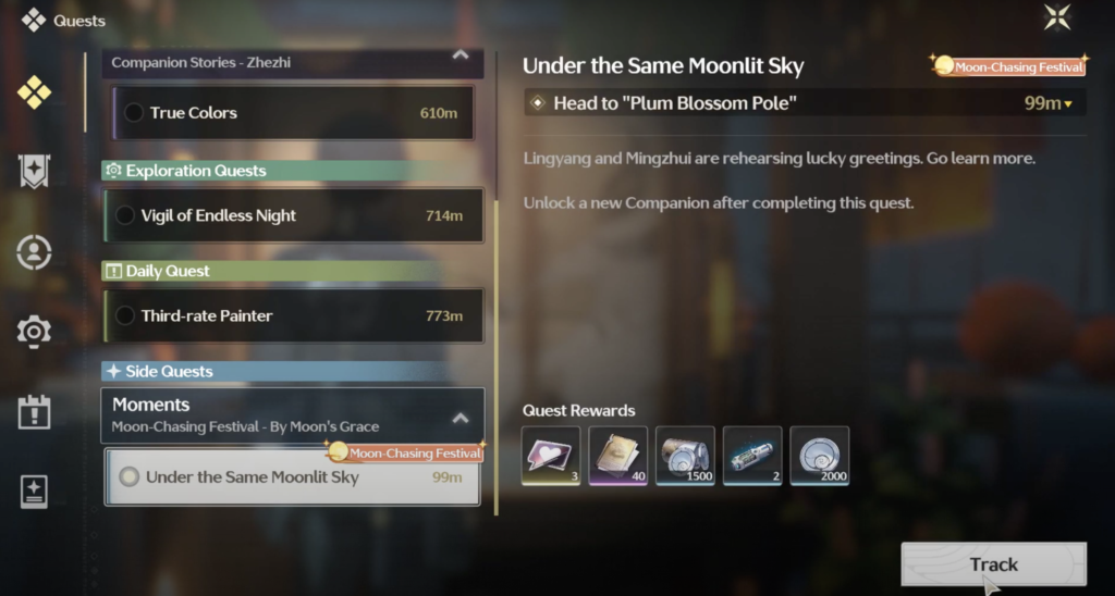 The Under the Same Moonlit Sky quest in the quest menu