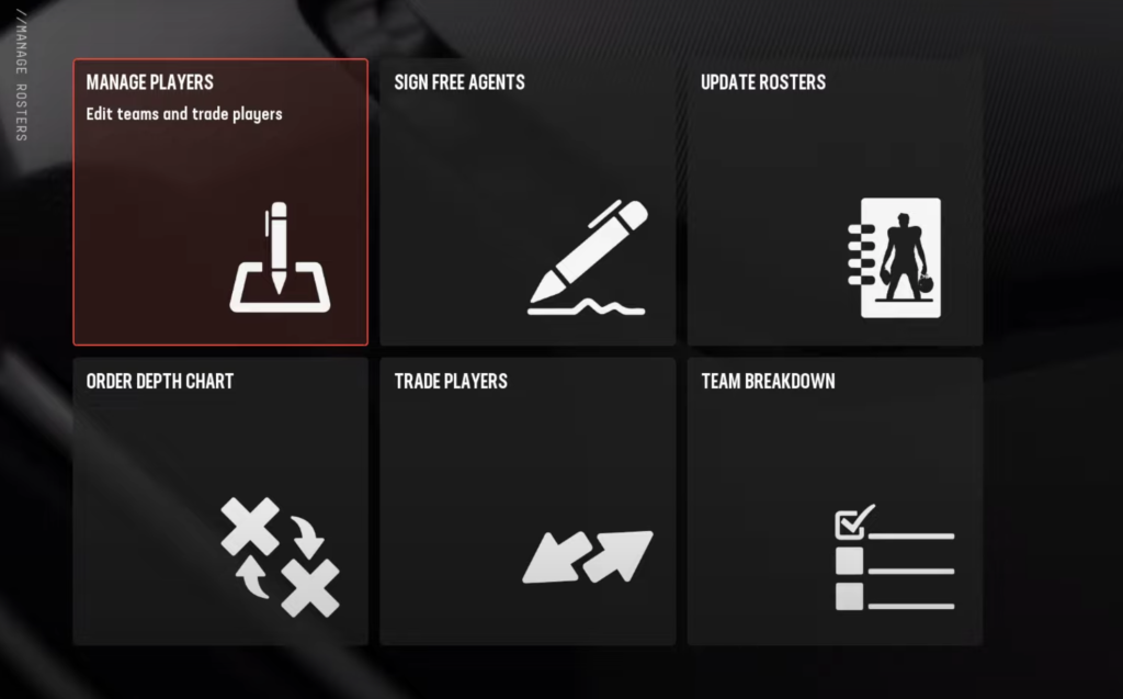 Managing Players menu