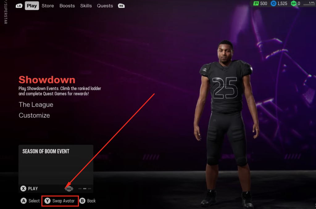 Using the Y button to Swap Avatar