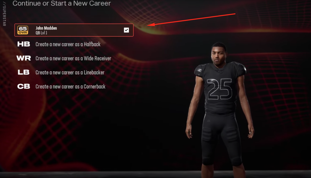 Selecting a player inside the Superstar mode that you want to delete.