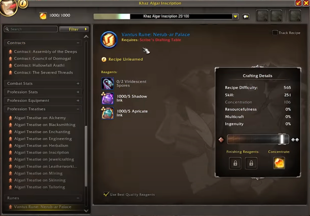 Inscription Menu