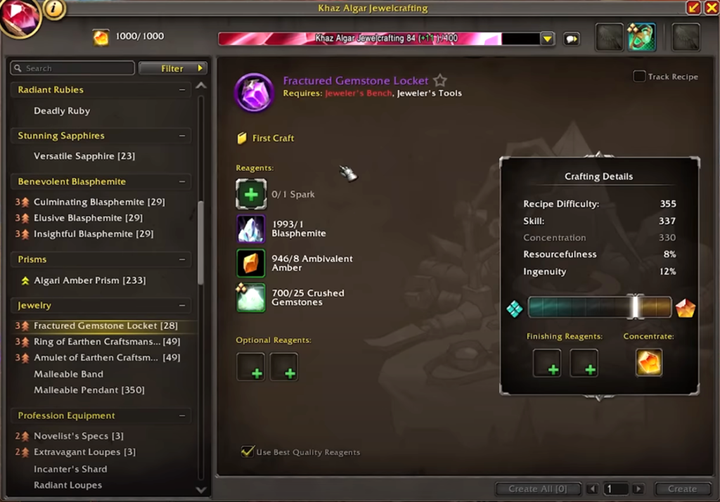 Jewelcrafting Menu