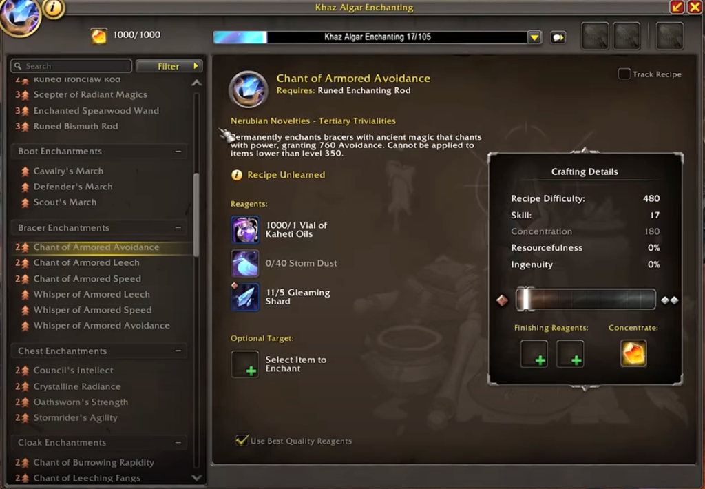 Enchanting Menu
