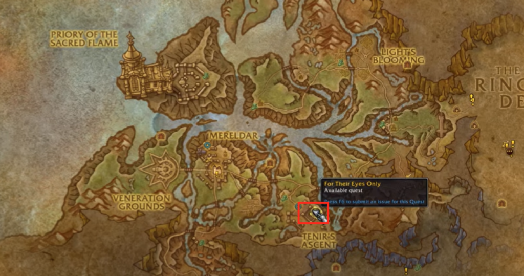 Map location for the ship and the For Their Eyes Only quest.