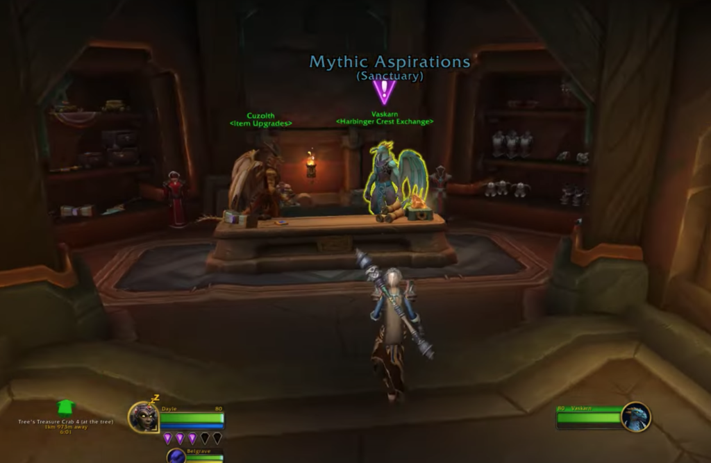 Vaskarn and Cuzolth inside the Mythic Aspirations Sanctuary in Dornogal