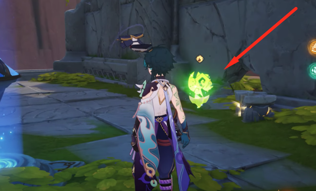 Green object that you can interact with to switch over to a Yamkasaur.