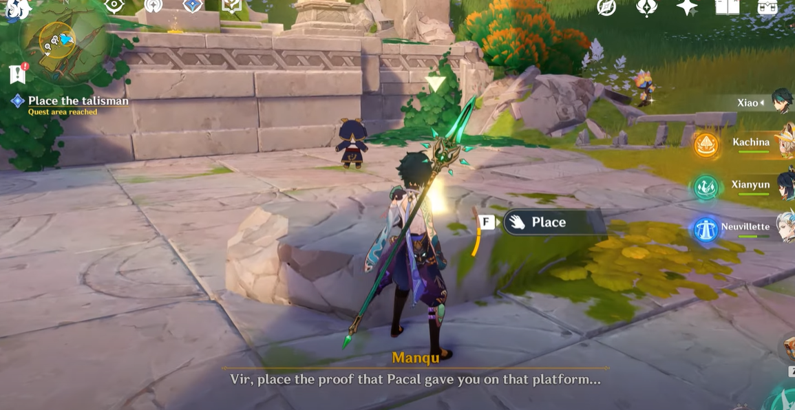Placing the talisman on the flat slab of stone