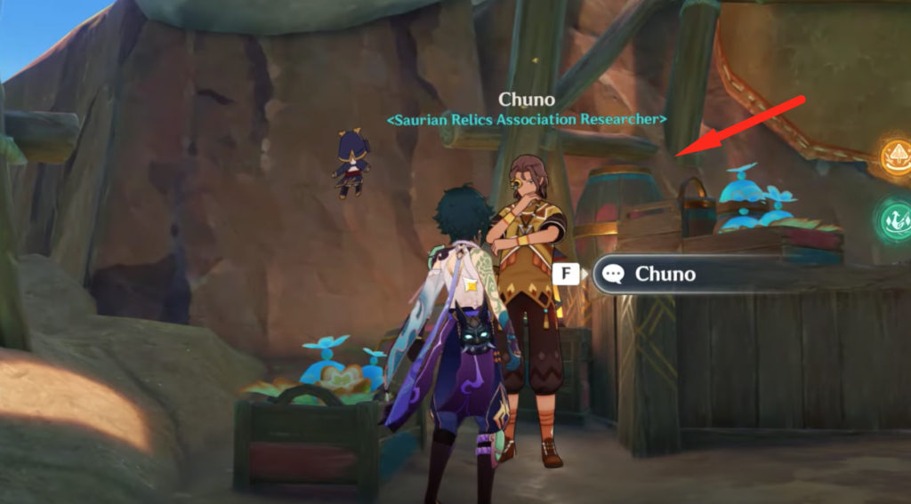Interact with Chuno to give him the fragments.