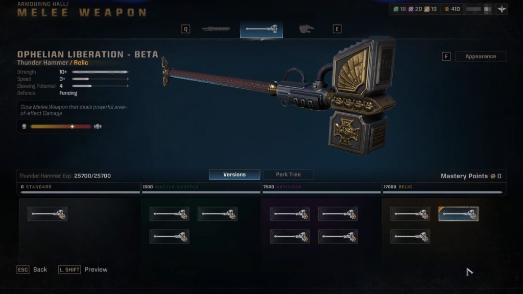 Melee Weapon Selection