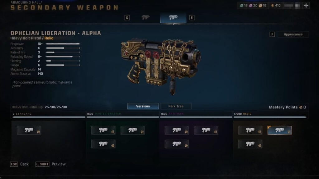 Secondary Weapon Selection