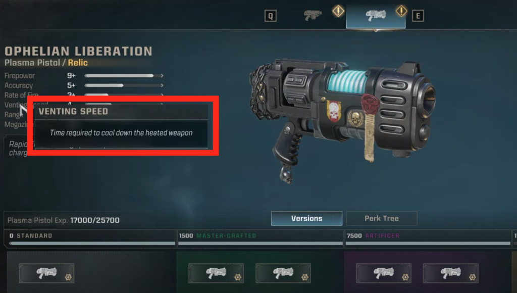 Venting Speed is a unique stat for plasma weapons