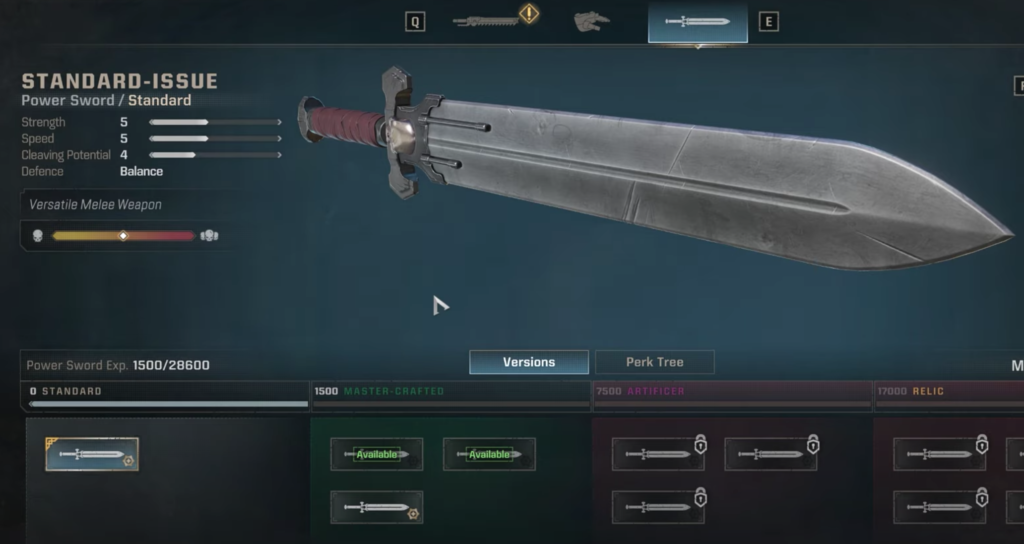 A melee weapon and the stats attached to it