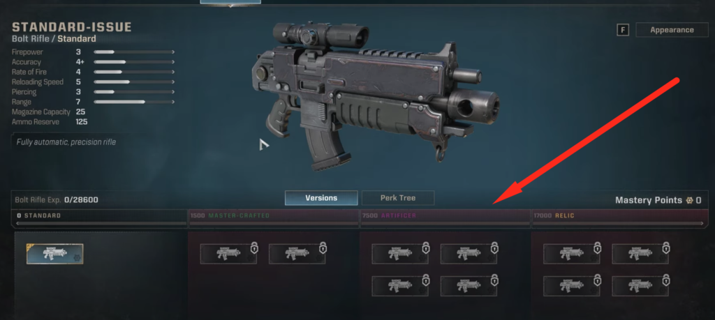 Differet variants for a weapon