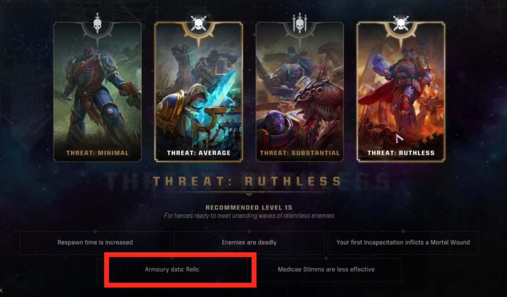 You can earn the Armory Data: Relic from the Ruthless difficulty