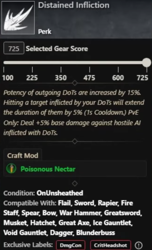 Distained Infliction Perk