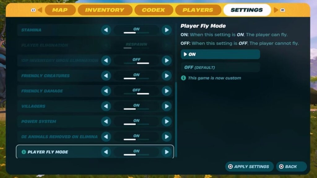 Enable Player Fly Mode