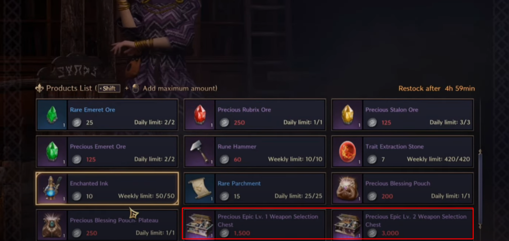 Throne & Liberty contract coin merchant offerings