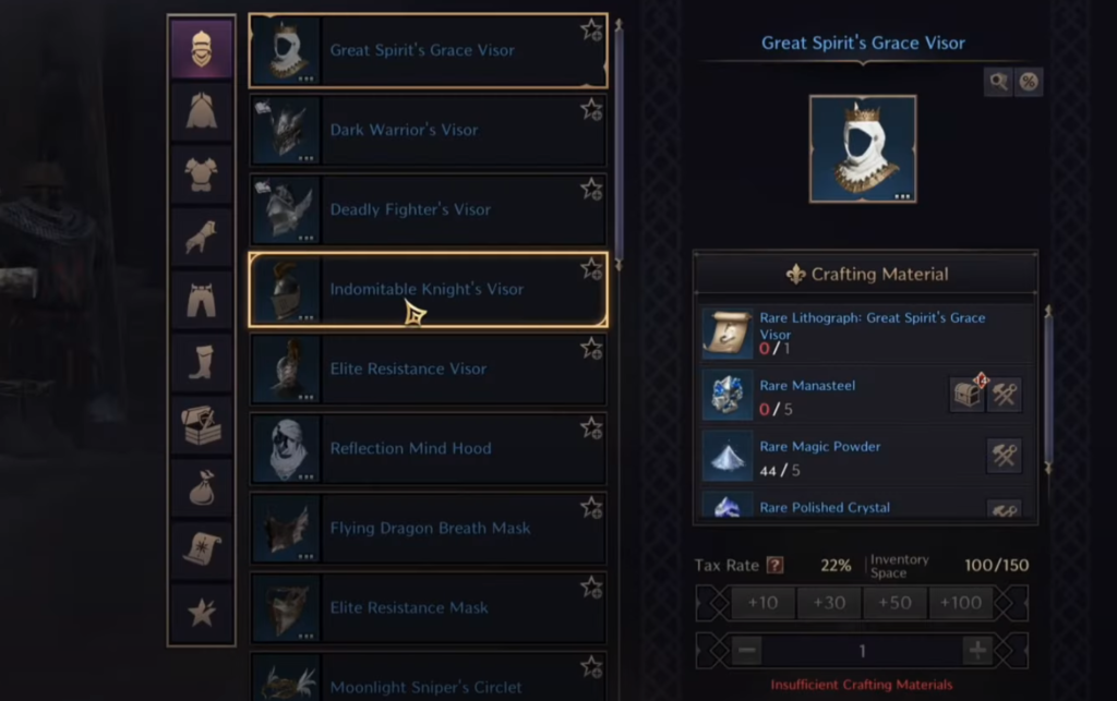 Throne & Liberty crafting interface