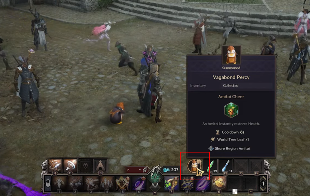 Throne & Liberty hotbar with amitoi tp highlighted