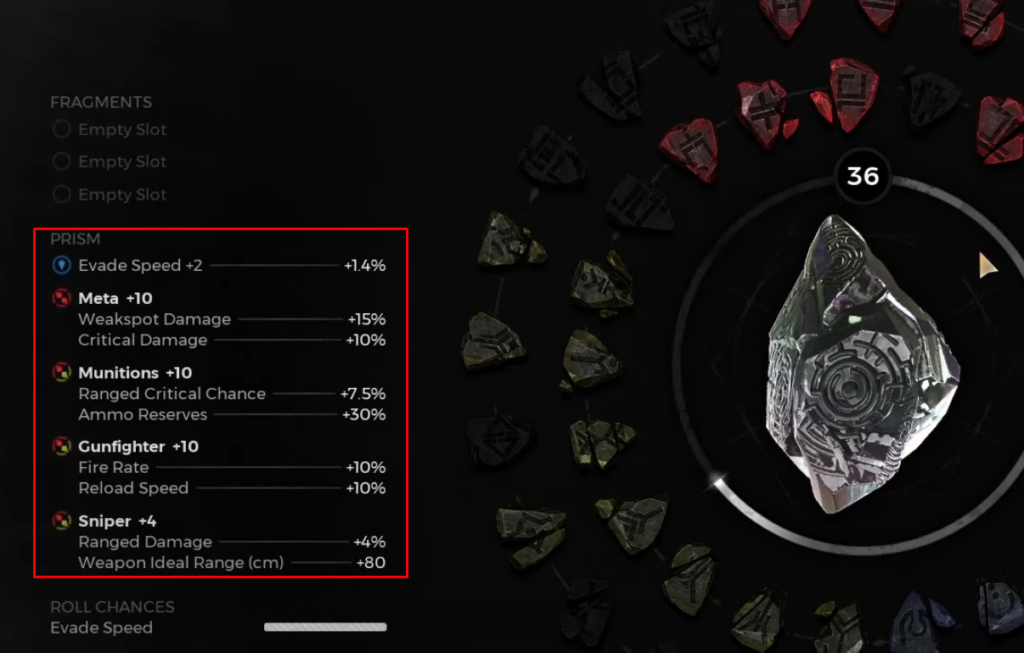 Remnant 2 prism system with fusions and buffs highlighted