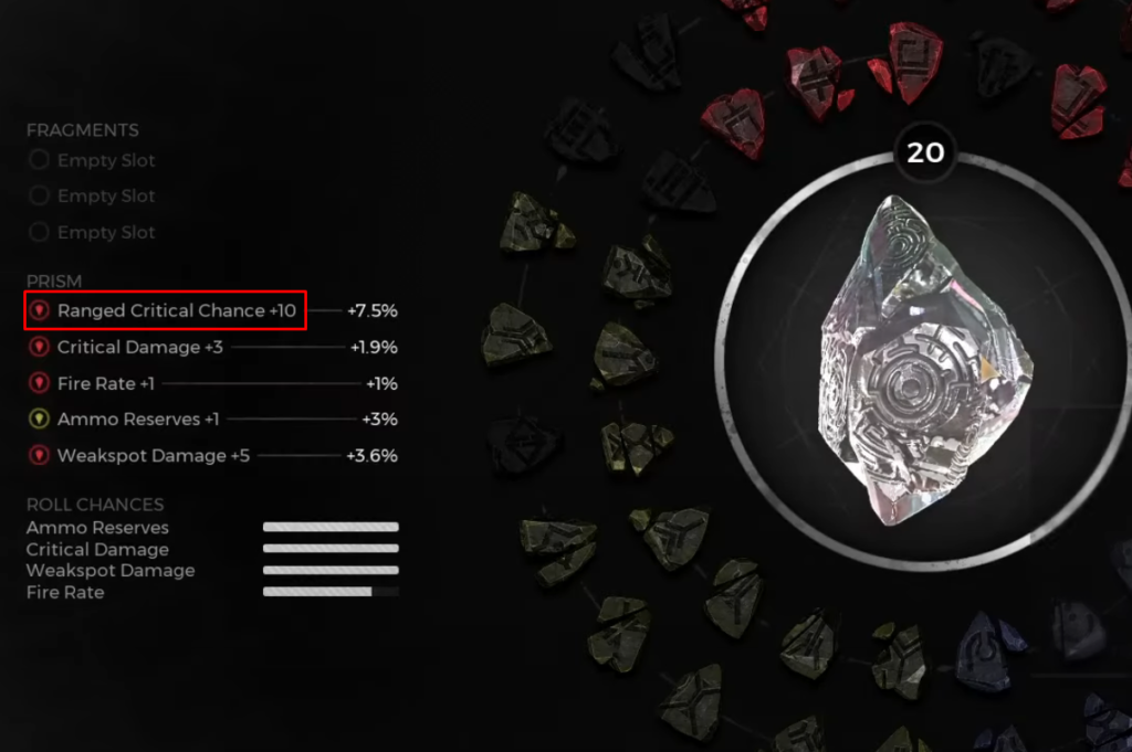 Remnant 2 prism system with a +10 buff highlighted