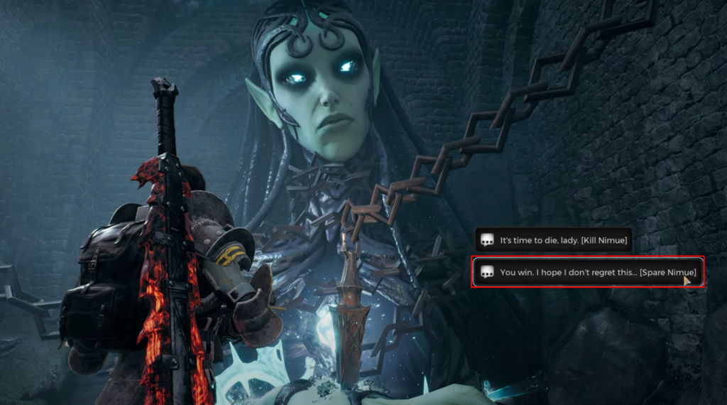 Remnant 2 nimue dialogue with the spare option highlighted