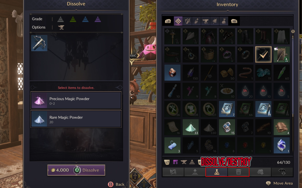 Throne & Liberty dissolve and destroy options highlighted