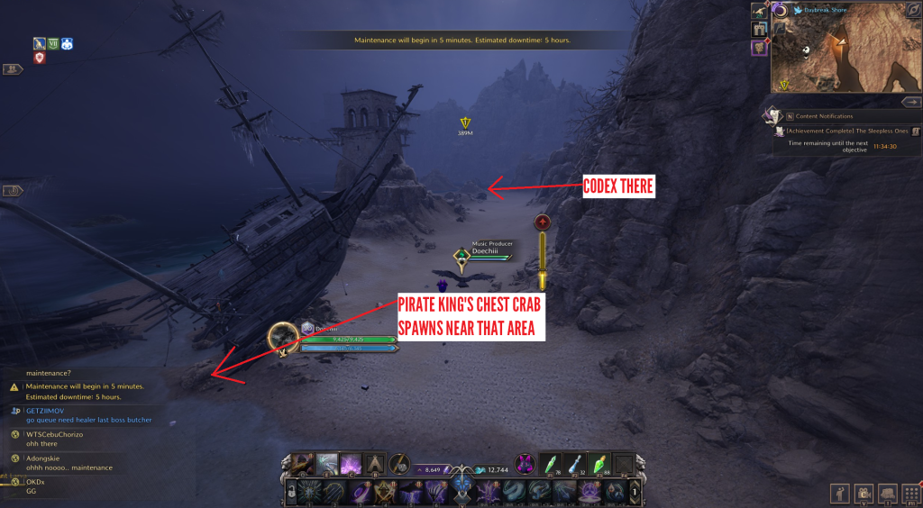 Throne & Liberty codex directions and spawn point of other objective