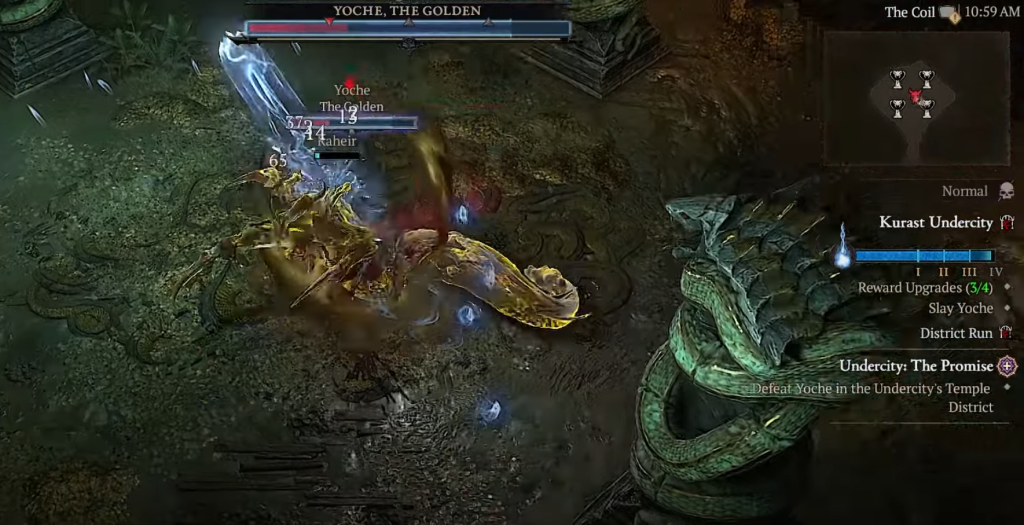 Diablo 4 player fighting yoche, the golden